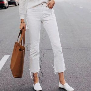 EVERLANE High Rise Kick Crop Jeans Raw Hem Bone White {O34}